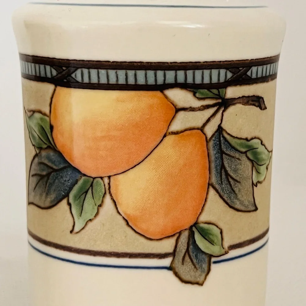 Mikasa Garden Harvest Intaglio Salt & Pepper Shakers NWT CAC29 Fruit Pattern